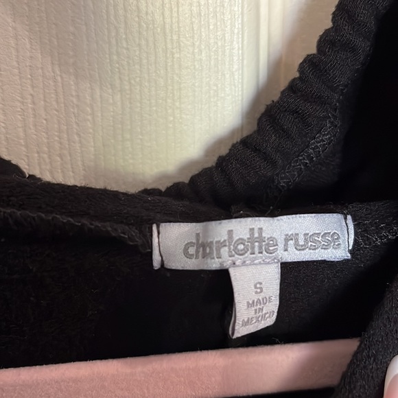 Black Raw Hem Cropped Drawstring hoodie top - Picture 3 of 4